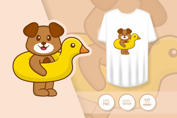 Cute dog cartoon character. Prints on T-shirts, sweatshirts, cases for mobile phones, souvenirs. Isolated vector illustration.