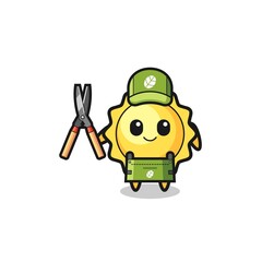 cute sun as gardener mascot