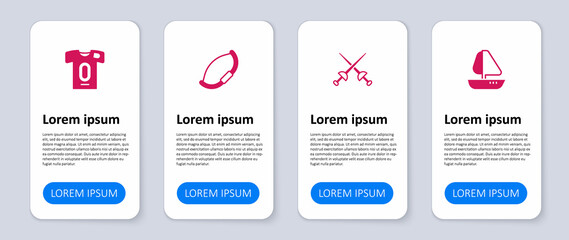 Set Yacht sailboat, Fencing, Medieval bow and Football jersey and t-shirt. Business infographic template. Vector