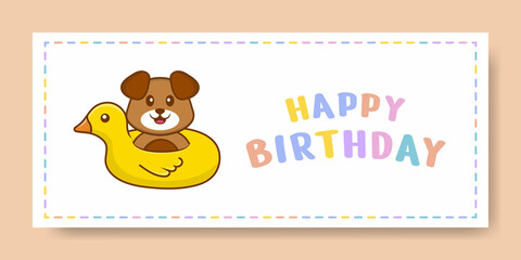 Happy Birthday banner with Cute dog cartoon character. Vector Illustration