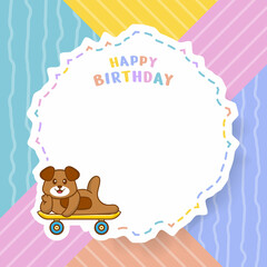 Happy Birthday greeting card with Cute dog cartoon character. Vector Illustration