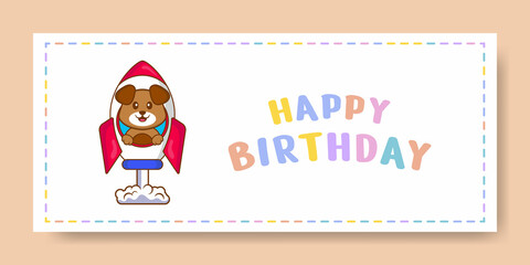 Happy Birthday banner with Cute dog cartoon character. Vector Illustration