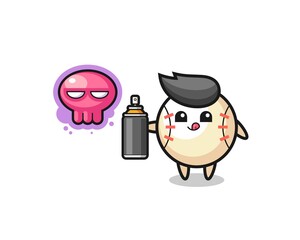 baseball cartoon make a graffiti with a spray paint