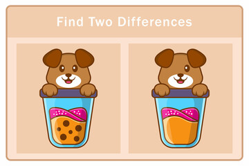 Cute dog cartoon character. Find differences. Educational game for children. Cartoon vector illustration