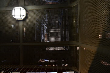 from the bottom of an escalator