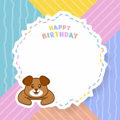 Happy Birthday greeting card with Cute dog cartoon character. Vector Illustration