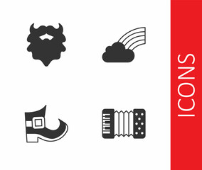 Obraz premium Set Accordion, Mustache and beard, Leprechaun boot and Rainbow with cloud icon. Vector