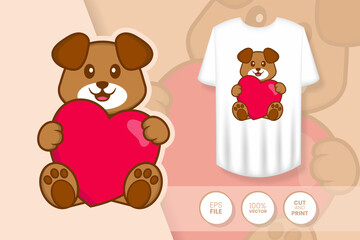 Cute dog cartoon character. Prints on T-shirts, sweatshirts, cases for mobile phones, souvenirs. Isolated vector illustration.