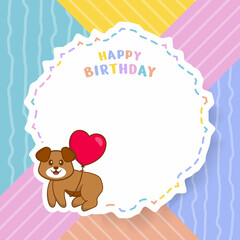 Happy Birthday greeting card with Cute dog cartoon character. Vector Illustration