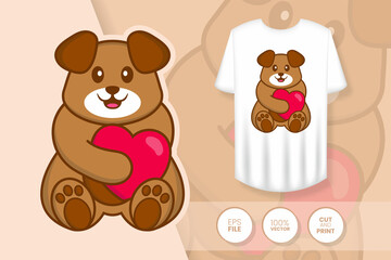 Cute dog cartoon character. Prints on T-shirts, sweatshirts, cases for mobile phones, souvenirs. Isolated vector illustration.