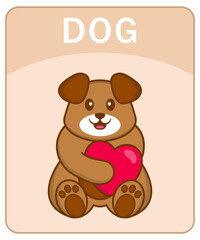 Alphabet flashcard with Cute dog cartoon character.