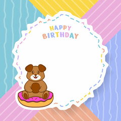 Happy Birthday greeting card with Cute dog cartoon character. Vector Illustration