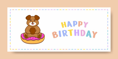 Happy Birthday banner with Cute dog cartoon character. Vector Illustration