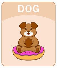 Alphabet flashcard with Cute dog cartoon character.