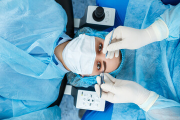laser vision correction. Glaucoma treatment. Medical technologies for eye surgery. - obrazy, fototapety, plakaty