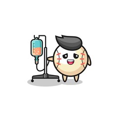 cute baseball character standing with infusion pole