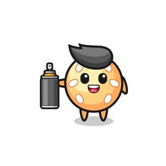 Obraz premium the cute sesame ball as a graffiti bomber