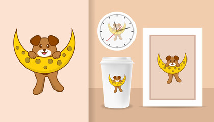 Cute dog cartoon character. Prints on T-shirts, sweatshirts, cases for mobile phones, souvenirs. Isolated vector illustration.