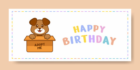 Happy Birthday banner with Cute dog cartoon character. Vector Illustration