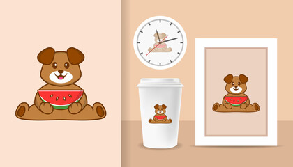 Cute dog cartoon character. Prints on T-shirts, sweatshirts, cases for mobile phones, souvenirs. Isolated vector illustration.