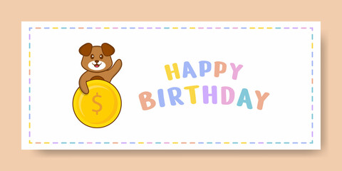 Happy Birthday banner with Cute dog cartoon character. Vector Illustration