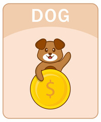 Alphabet flashcard with Cute dog cartoon character.