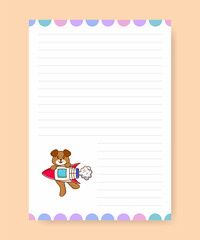 Planner page and to do list with cute dog. Cartoon vector illustration.