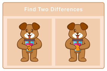Cute dog cartoon character. Find differences. Educational game for children. Cartoon vector illustration