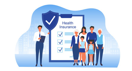 Insurance agent present insurance policy for family to protect from life and health accident. Health and life insurance policy, healthcare concept