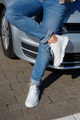 Men's comfortable shoes with natural material, men's sneakers in the style of kezhual for every day made with natural leather. High quality photo