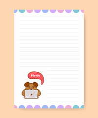 Planner page and to do list with cute dog. Cartoon vector illustration.