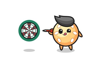 cute sesame ball is playing dart