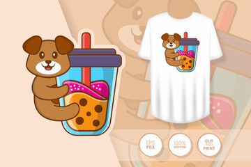 Cute dog cartoon character. Prints on T-shirts, sweatshirts, cases for mobile phones, souvenirs. Isolated vector illustration.