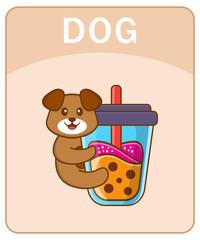 Alphabet flashcard with Cute dog cartoon character.