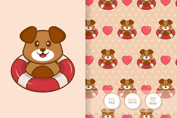 Obraz premium Cute dog cartoon character. seamless pattern background.