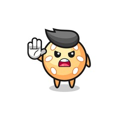 sesame ball character doing stop gesture