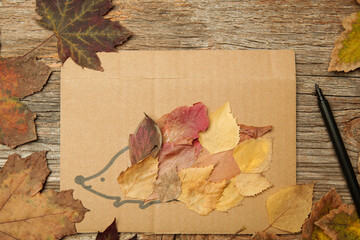 Make a hedgehog using leaves. DIY hedgehog fall craft for kids.