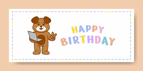 Happy Birthday banner with Cute dog cartoon character. Vector Illustration