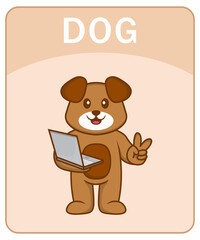 Alphabet flashcard with Cute dog cartoon character.