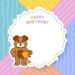 Happy Birthday greeting card with Cute dog cartoon character. Vector Illustration
