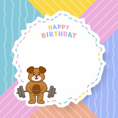 Happy Birthday greeting card with Cute dog cartoon character. Vector Illustration
