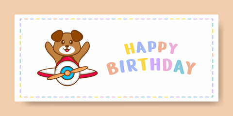 Happy Birthday banner with Cute dog cartoon character. Vector Illustration