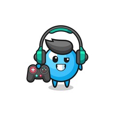 gum ball gamer mascot holding a game controller
