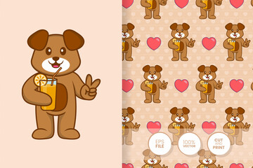 Obraz premium Cute dog cartoon character. seamless pattern background.