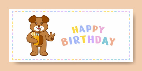 Obraz premium Happy Birthday banner with Cute dog cartoon character. Vector Illustration