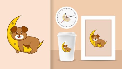 Cute dog cartoon character. Prints on T-shirts, sweatshirts, cases for mobile phones, souvenirs. Isolated vector illustration.