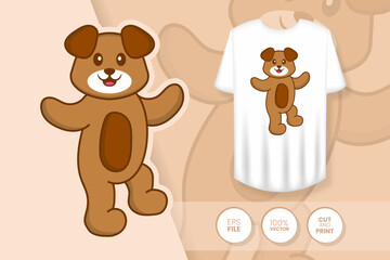 Cute dog cartoon character. Prints on T-shirts, sweatshirts, cases for mobile phones, souvenirs. Isolated vector illustration.