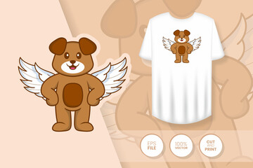 Cute dog cartoon character. Prints on T-shirts, sweatshirts, cases for mobile phones, souvenirs. Isolated vector illustration.