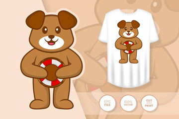 Cute dog cartoon character. Prints on T-shirts, sweatshirts, cases for mobile phones, souvenirs. Isolated vector illustration.
