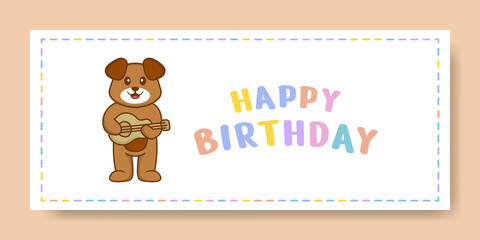Happy Birthday banner with Cute dog cartoon character. Vector Illustration